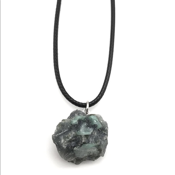 Natural Raw Emerald Crystal Pendant Cord Necklace - Picture 1 of 2